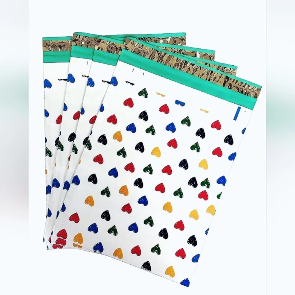 Mylar Colorful Heart Pattern Polymailer White with Multi Hearts Office Supply
